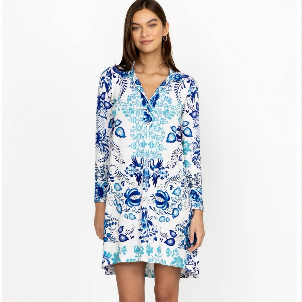 Johnny Was Blue & White Floral Tunic Dress – Size L